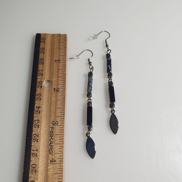 Black Hematite Snowflake Obsidian Dangle Earrings Handmade Jewelry Women Gift - Picture 3 of 3
